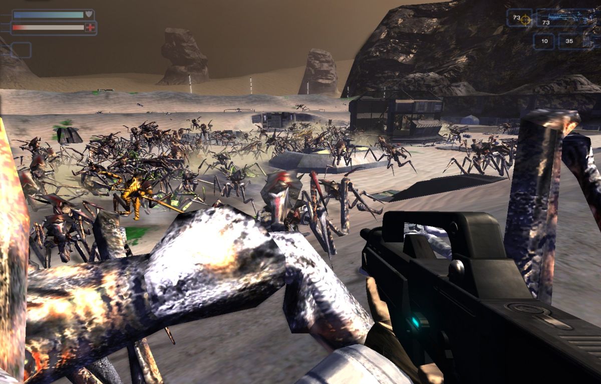 Starship Troopers (Windows) screenshot: Quite a few bugs can appear on screen at once, which is bad news for you.