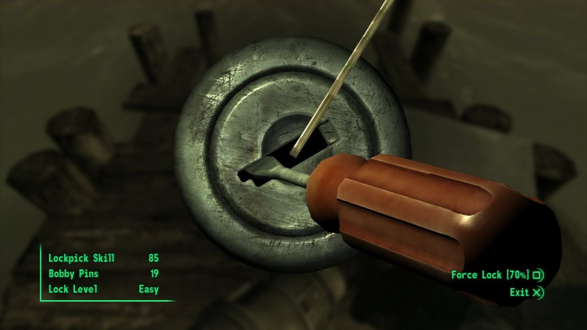 Fallout 3 (PlayStation 3) screenshot: You have to have bobby pins to be able to pick a lock.