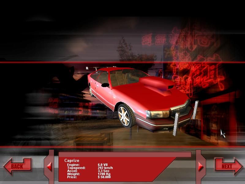 Shanghai Street Racer (Windows) screenshot: Car selection