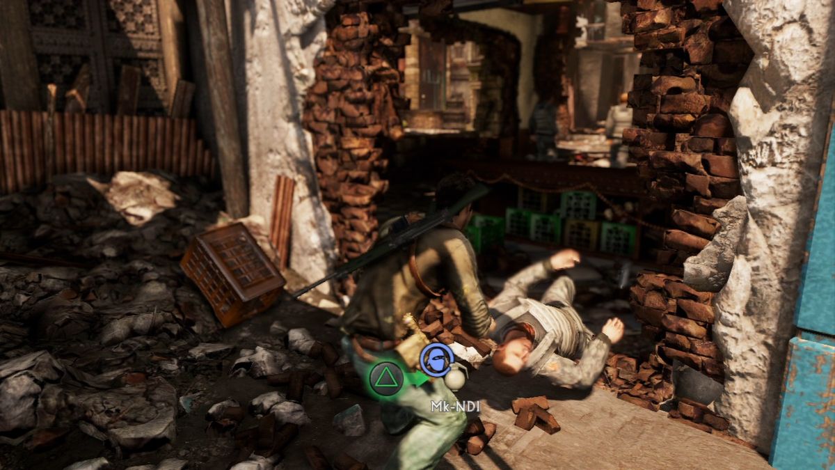 Uncharted 2: Among Thieves (PlayStation 3) screenshot: If you sneak up to the enemy, you can perform a silent kill.
