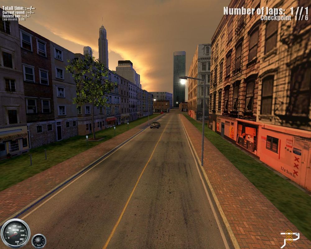 Shanghai Street Racer (Windows) screenshot: Starting a time trial at dusk.