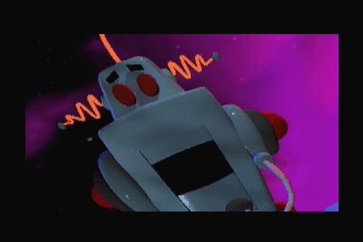 Captain Quazar (3DO) screenshot: This robot sings the Captain's praises.