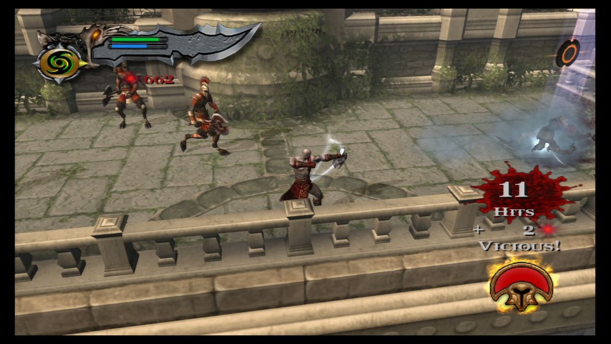 God of War II (PlayStation 3) screenshot: Using bow drains power so there is limit to how many times you can fire.