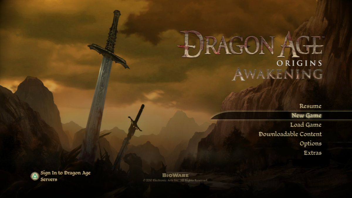Dragon Age: Origins - Awakening (PlayStation 3) screenshot: Main menu.