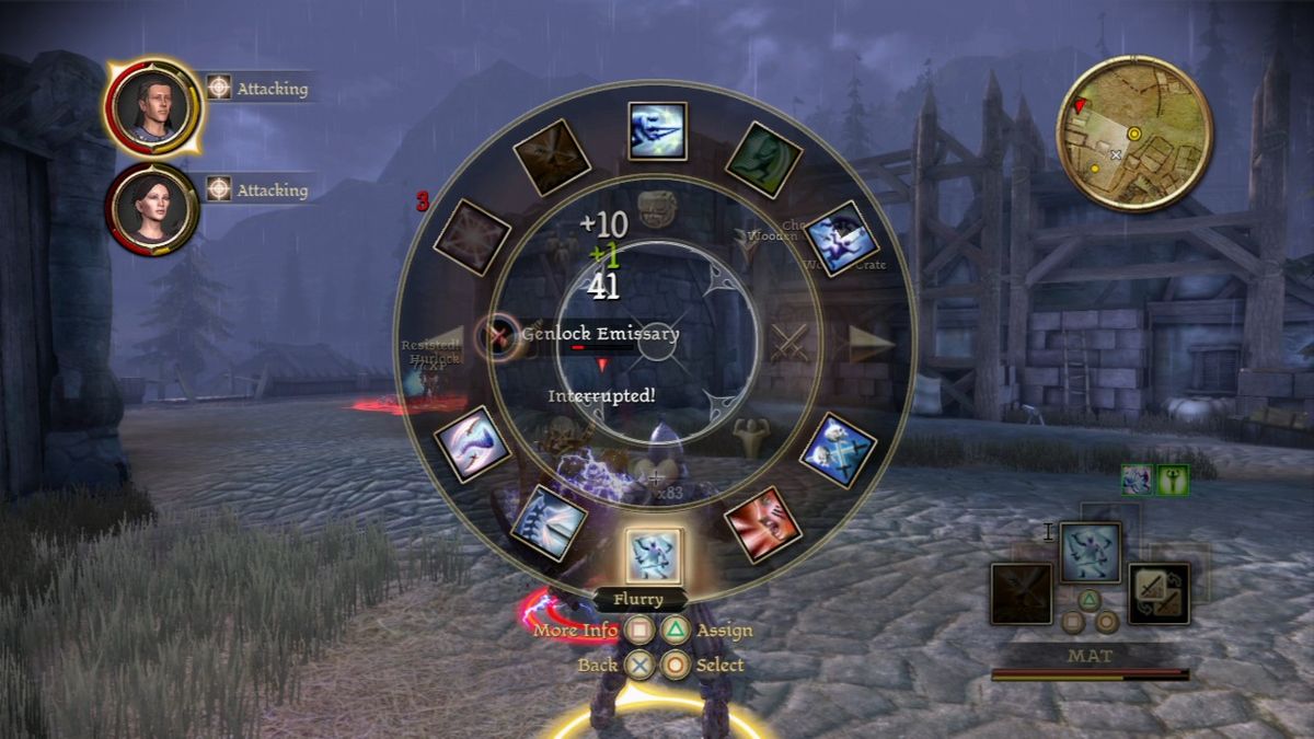 Dragon Age: Origins - Awakening (PlayStation 3) screenshot: Use wheel menu to assign abilities for quick use.