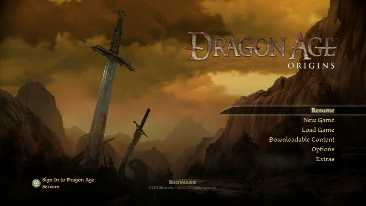 Dragon Age: Origins (PlayStation 3) screenshot: Main menu.