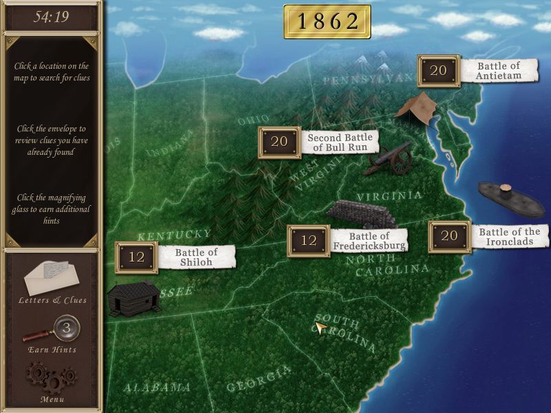 Hidden Mysteries: Civil War - Secrets of the North & South (Macintosh) screenshot: 1862 battle map