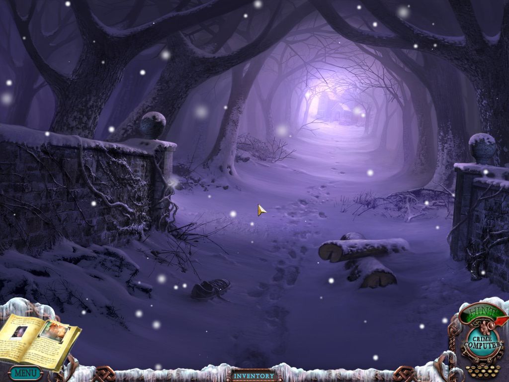 Mystery Case Files: Dire Grove (Macintosh) screenshot: Snow covered lane leading to house