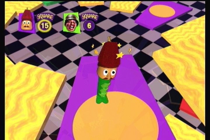 Twisted: The Game Show (3DO) screenshot: Contestants are appropriately wacky, like "Mr. Fez"