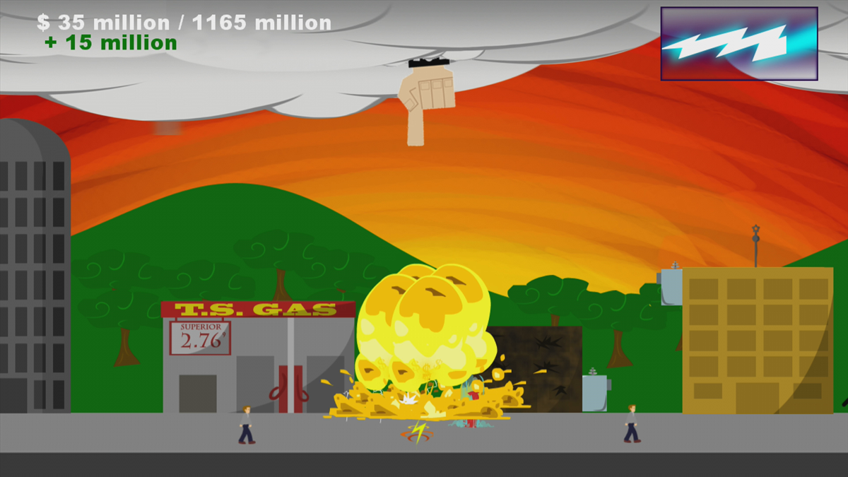 The Angry Hand of God (Xbox 360) screenshot: We destroyed something explosive (Trial version)