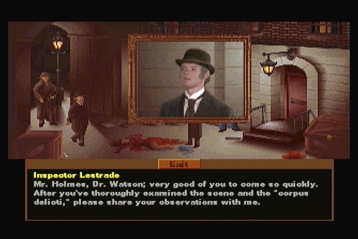 The Lost Files of Sherlock Holmes (3DO) screenshot: Inspector Lestrade welcomes Holmes to the crime scene.