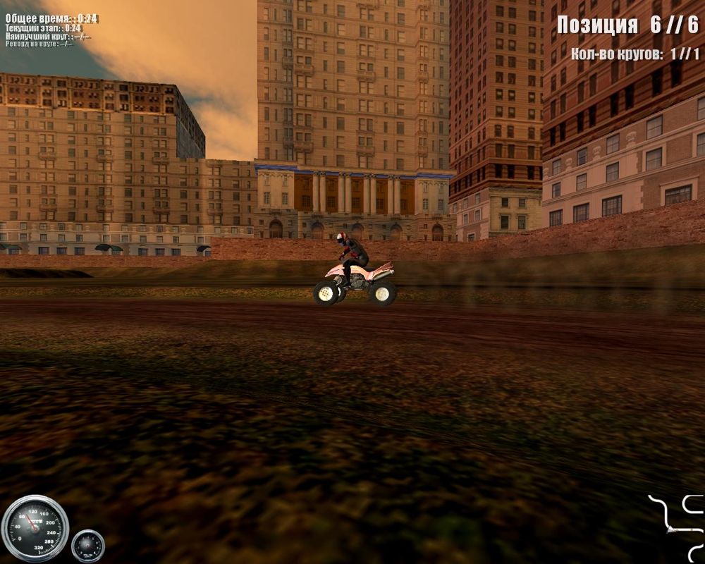 ATV Mudracer (Windows) screenshot: Cornering on the USA track.