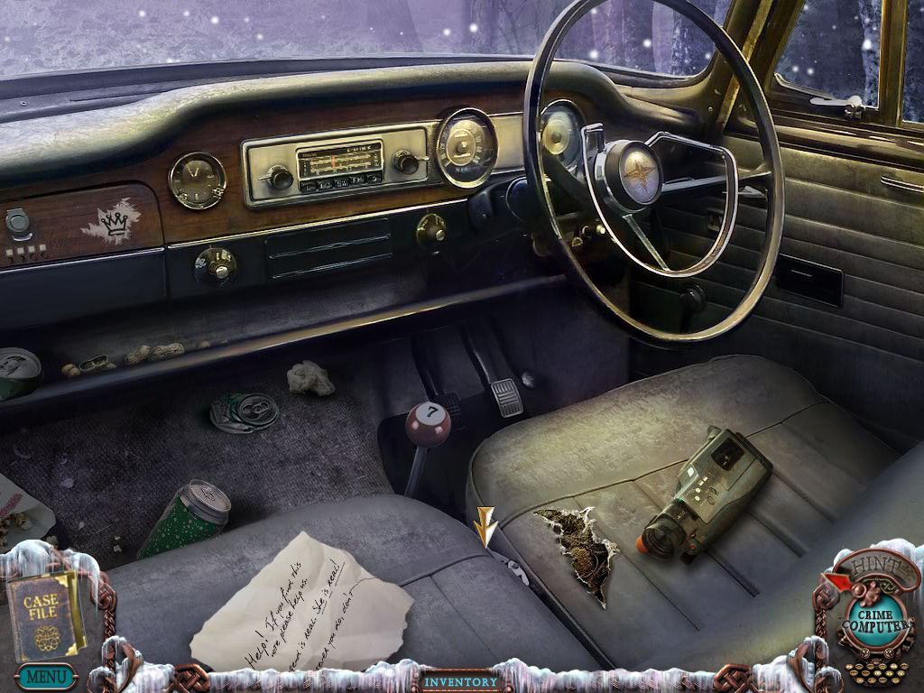 Mystery Case Files: Dire Grove (Macintosh) screenshot: Abandoned car inside - items