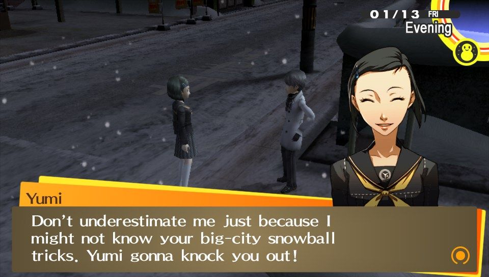 Persona 4 Golden (PS Vita) screenshot: When Dojima has to work, the player can now sneak out at night, a new feature in Persona 4 Golden. The player can meet up with some of their Social Links at night.