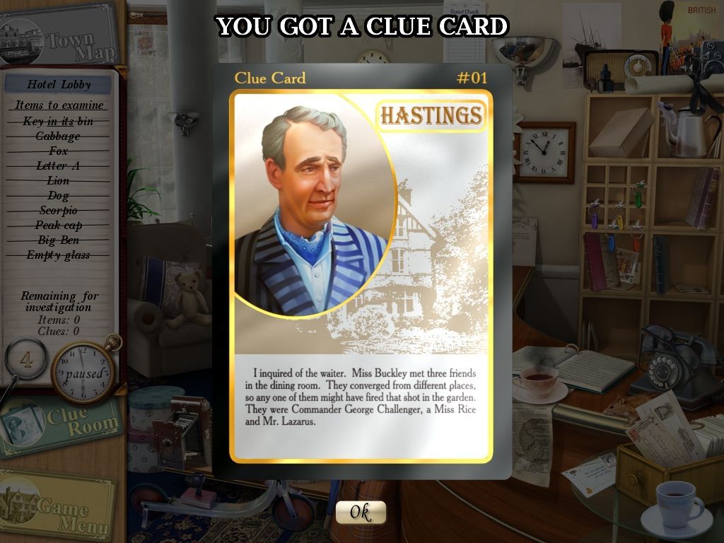 Agatha Christie: Peril at End House (Macintosh) screenshot: Clue Card - Hastings