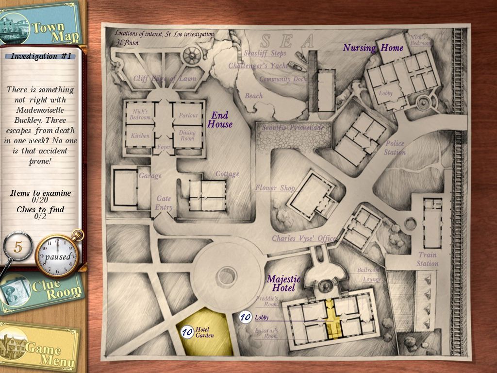 Agatha Christie: Peril at End House (Macintosh) screenshot: Town map - locations