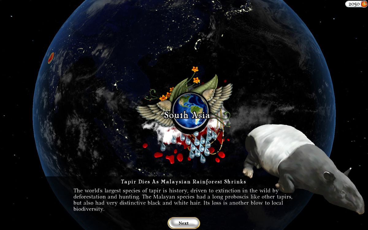 Fate of the World (Windows) screenshot: Another species is gone because of rainforest shrinking.