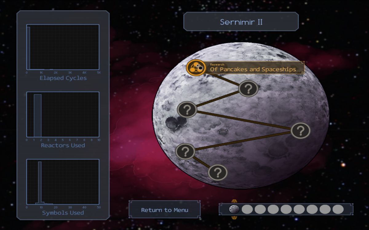 SpaceChem (Windows) screenshot: The map screen for the first planet (Training)