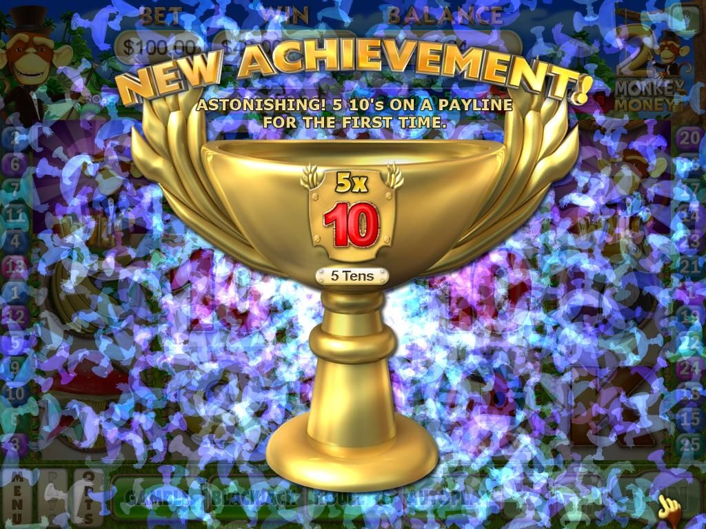 Monkey Money 2 (Windows) screenshot: I gained the 5 Tens achievement.