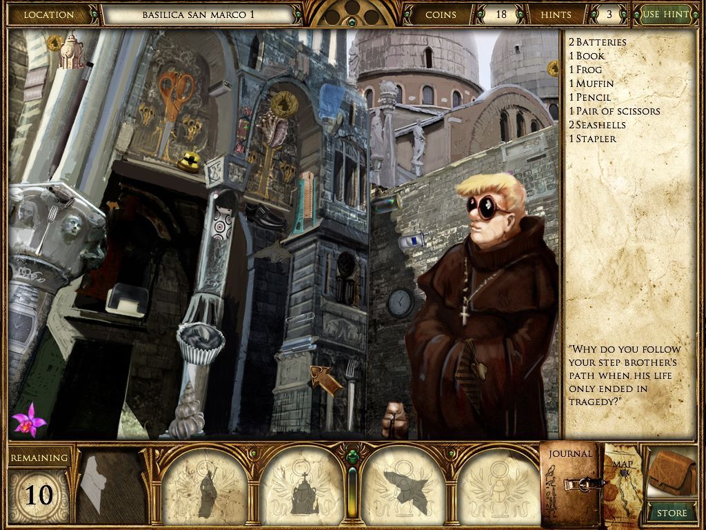 Curse of the Pharaoh: Napoleon's Secret (Macintosh) screenshot: Basilica San Marco 1 - hidden objects