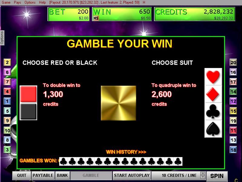 Alien Zone (Windows) screenshot: Gamble your win