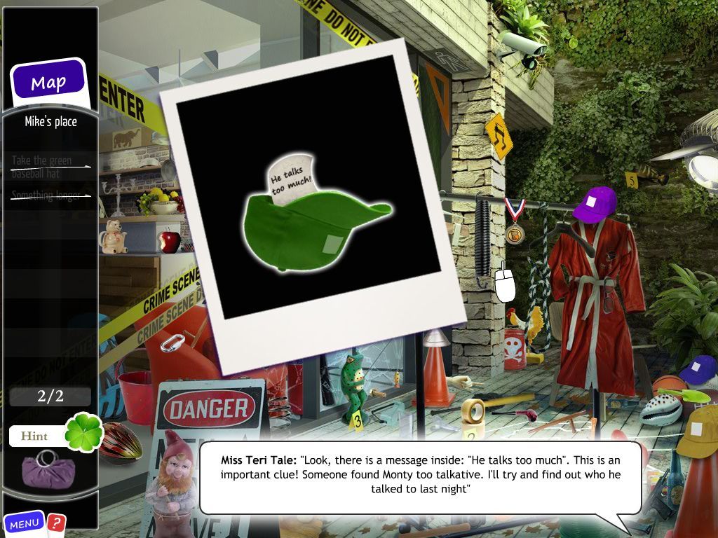 Danger Next Door: Miss Teri Tale's Adventure (Macintosh) screenshot: Crime scene - Hat clue