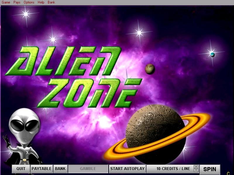 Alien Zone (Windows) screenshot: Title and main menu