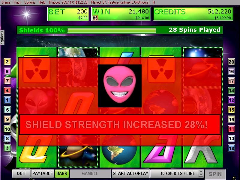 Alien Zone (Windows) screenshot: Shield strength increased 28%.