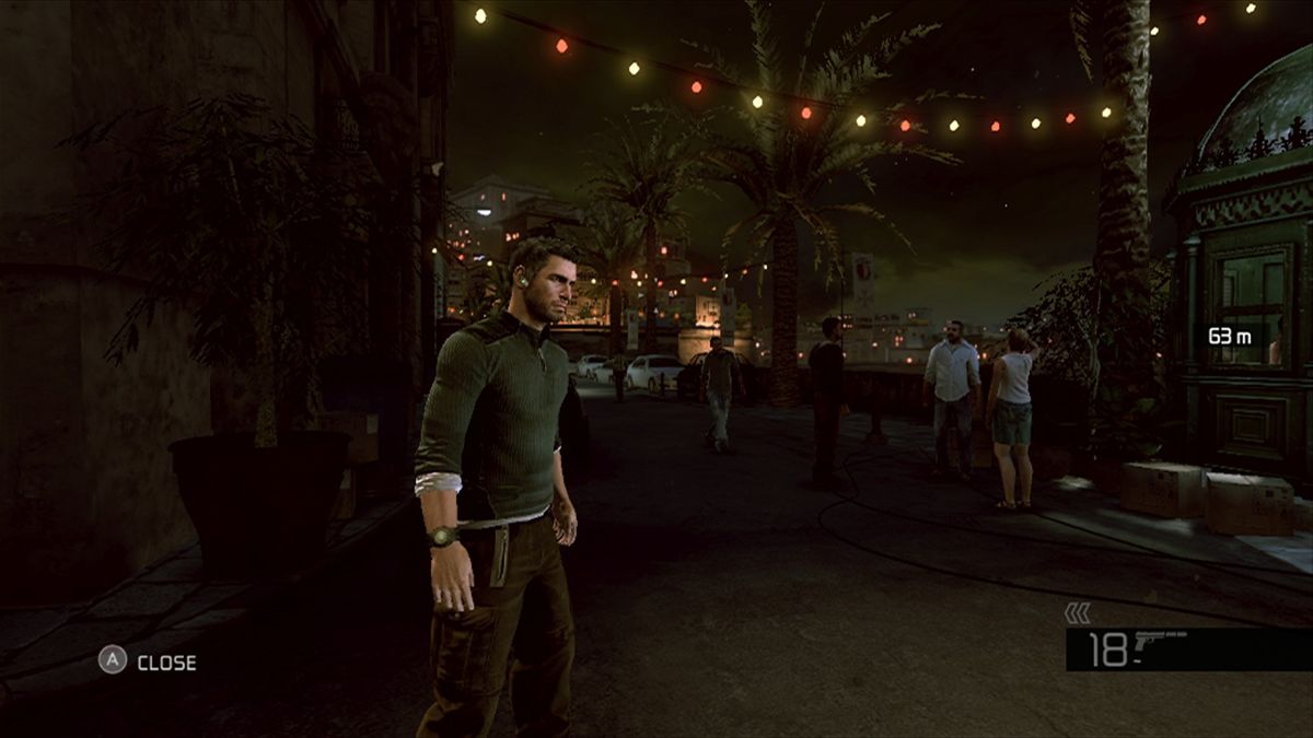 Tom Clancy's Splinter Cell: Conviction (Xbox 360) screenshot: Sam's only camouflage is stealth, he cannot blend in with the crowd.
