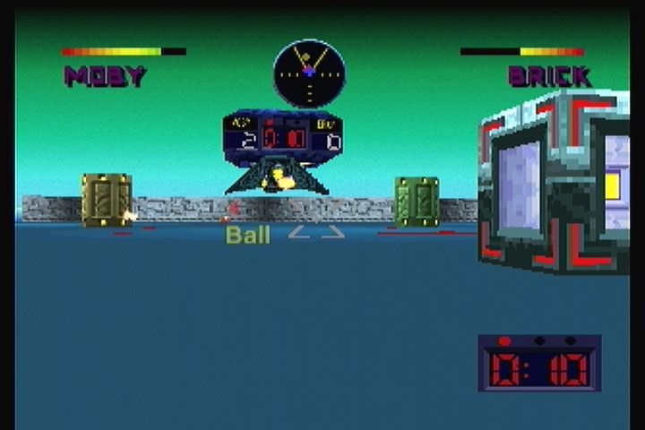 BattleSport (3DO) screenshot: Use the C button to shoot the ball into the goal (the box on the right).