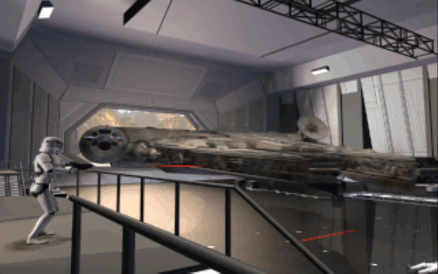 Star Wars: Rebel Assault II - The Hidden Empire (DOS) screenshot: Entering the mining tunnels with the Millenium Falcon