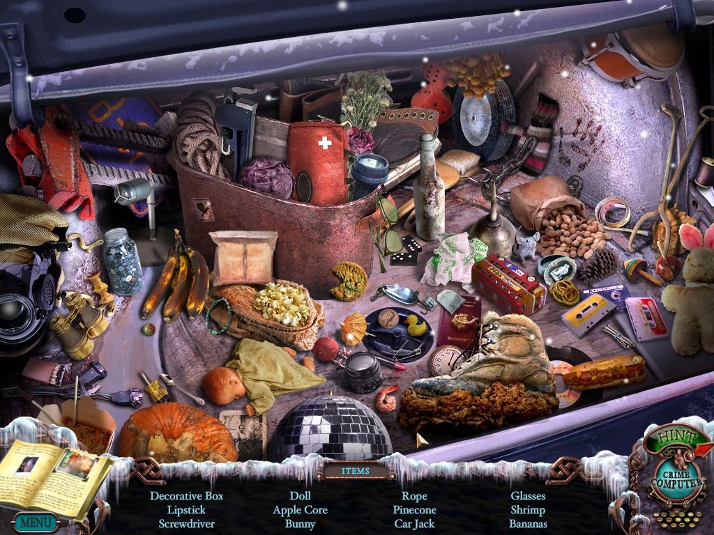 Mystery Case Files: Dire Grove (Macintosh) screenshot: Abandoned car trunk - objects