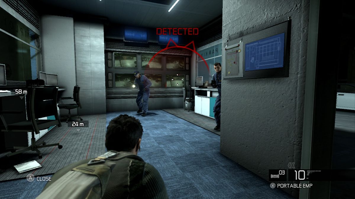 Tom Clancy's Splinter Cell: Conviction (Xbox 360) screenshot: Some missions are stealth-sensitive and will fail as soon as someone sees you.