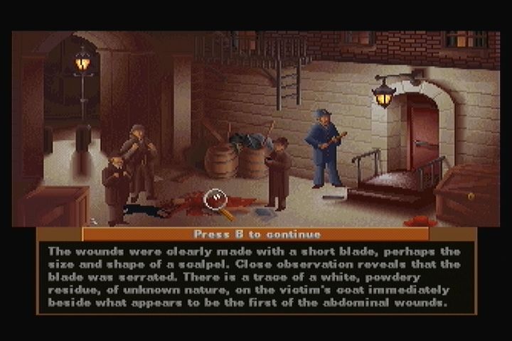 The Lost Files of Sherlock Holmes (3DO) screenshot: Investigate the area in great detail.