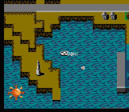 The Blue Marlin (NES) screenshot: A romantic night... near a lighthouse...