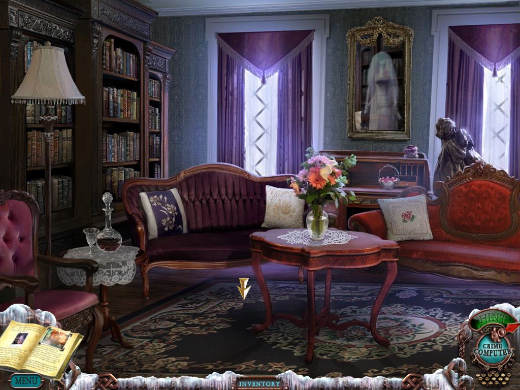 Mystery Case Files: Dire Grove (Macintosh) screenshot: 2nd Floor Library - mirror flash of woman from car mirror