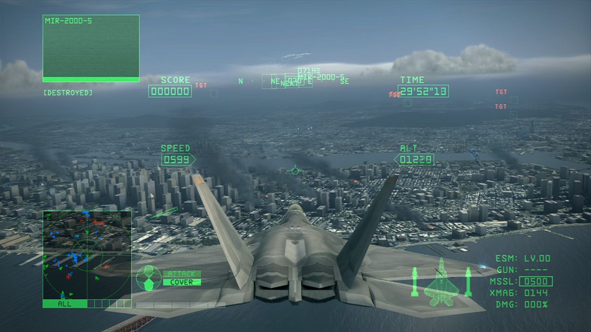 Ace Combat 6: Fires of Liberation (Xbox 360) screenshot: The city is in chaos and enemy caught us not only by surprise but overwhelming invading force as well.