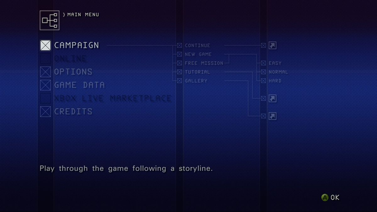 Ace Combat 6: Fires of Liberation (Xbox 360) screenshot: Main menu.