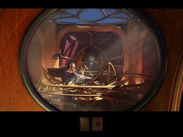 Myst III: Exile (Macintosh) screenshot: J'nanin - Saavedro escaping from the observatory