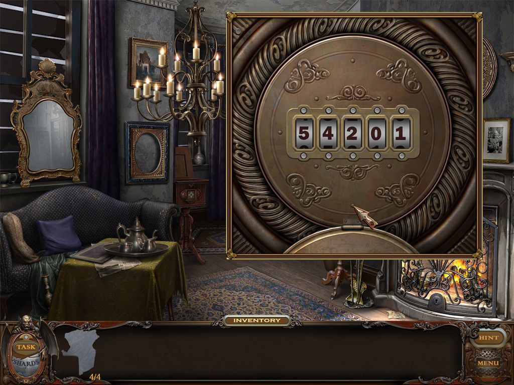 Haunted Manor: Lord of Mirrors (Macintosh) screenshot: Living Room - wall safe