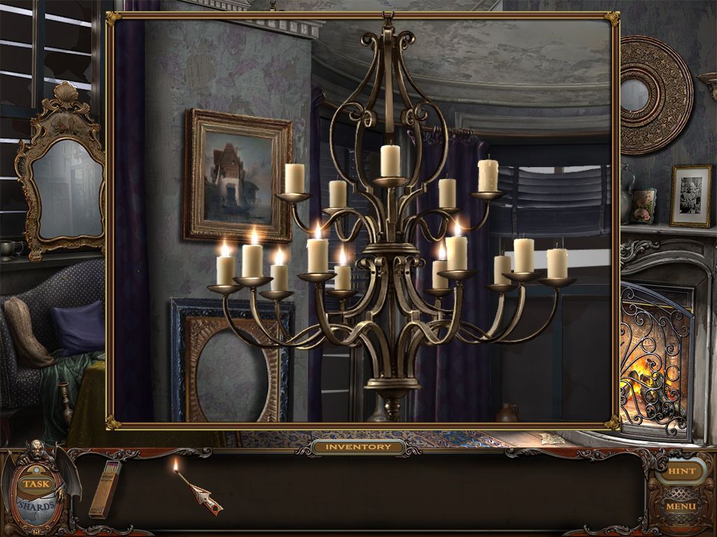 Haunted Manor: Lord of Mirrors (Macintosh) screenshot: Living Room replace and lighting candles