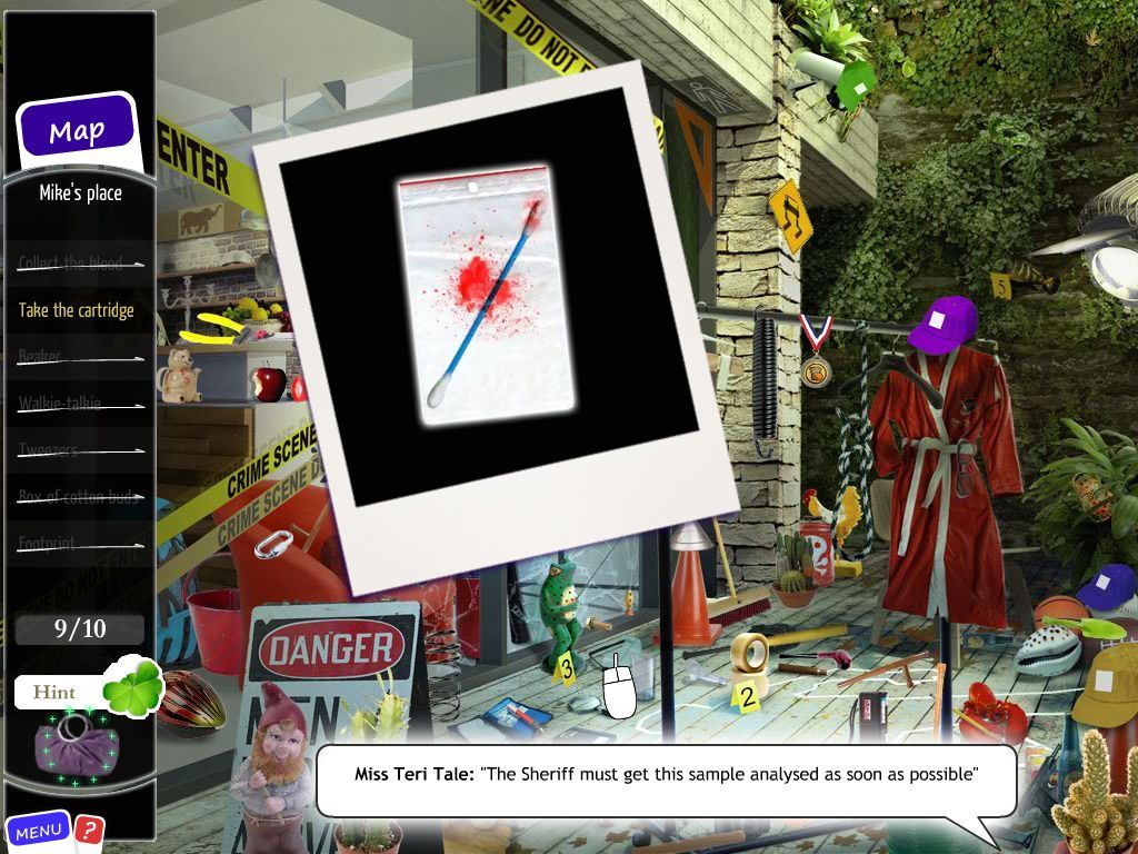 Danger Next Door: Miss Teri Tale's Adventure (Macintosh) screenshot: Crime scene - item collection