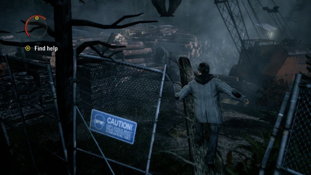 Alan Wake (Xbox 360) screenshot: Approaching the timber yard, a place that reeks of horror.