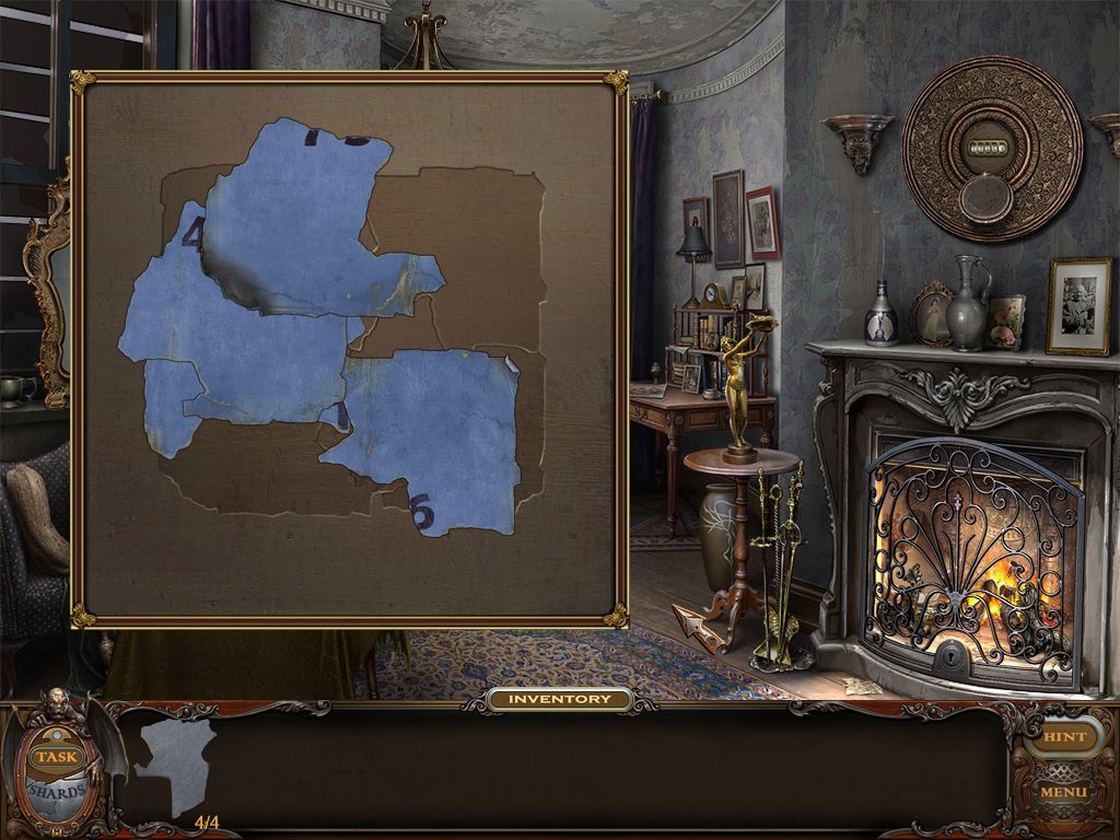 Haunted Manor: Lord of Mirrors (Macintosh) screenshot: Living Room - blue paper puzzle
