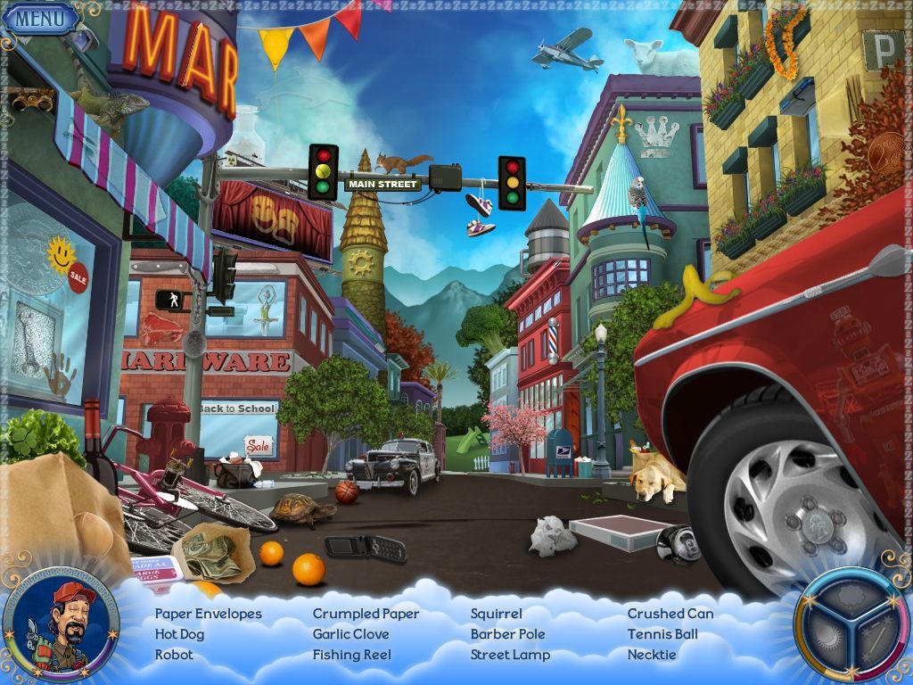 The Dream Voyagers (Macintosh) screenshot: Jhung Green's dream main street - objects