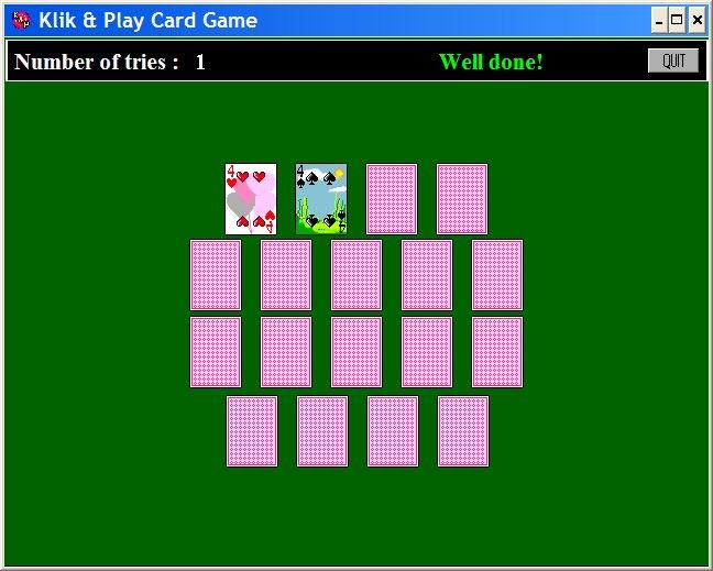 Klik & Play (Windows 3.x) screenshot: Game 3 - The Card game This is a matching pair, this pair of cards will now be removed