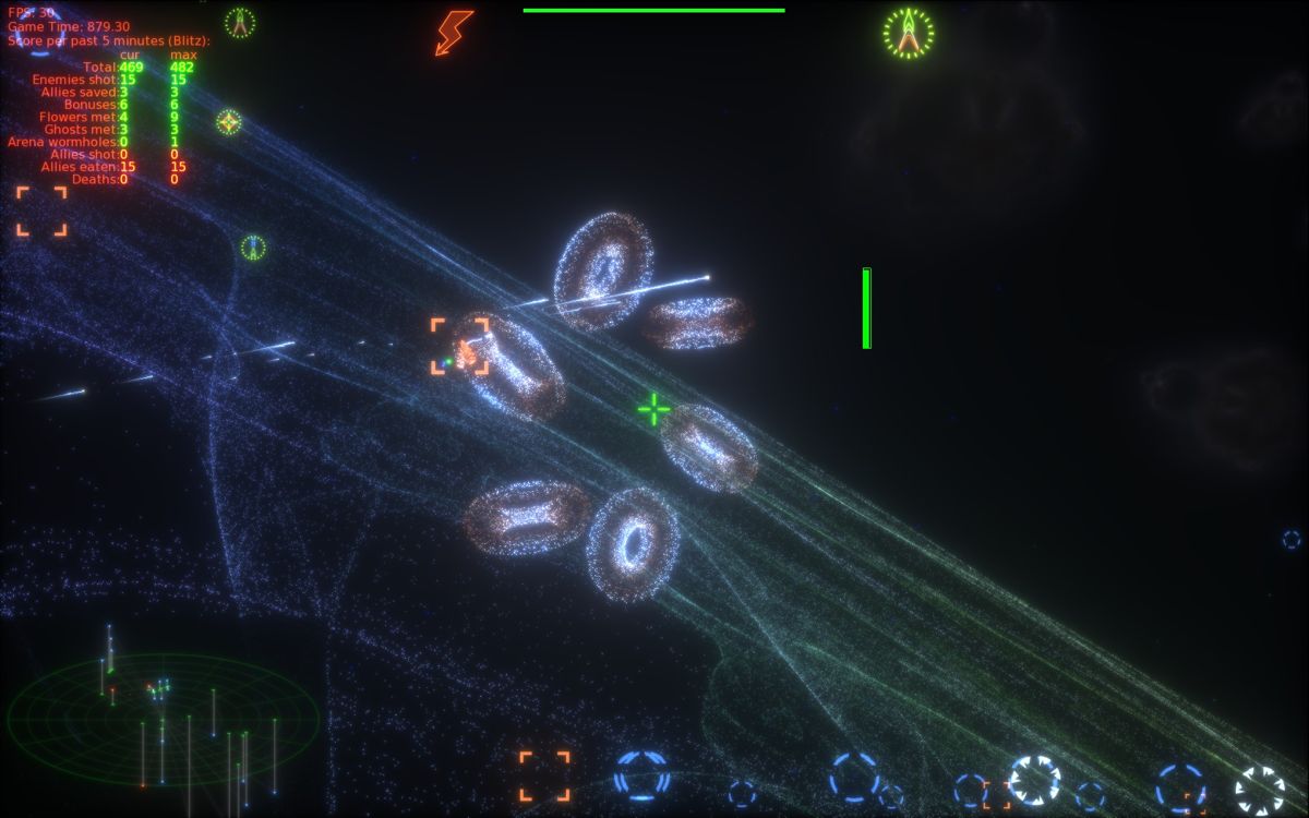 The Polynomial: Space of the Music (Windows) screenshot: Mysterious rings that deflect shots