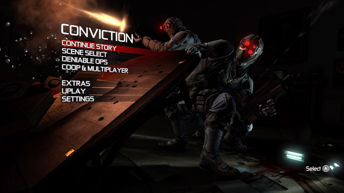 Tom Clancy's Splinter Cell: Conviction (Xbox 360) screenshot: Main menu.