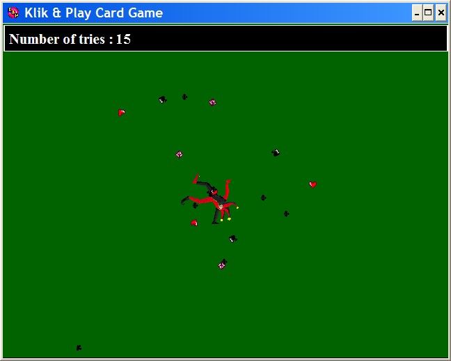 Klik & Play (Windows 3.x) screenshot: Game 3 - The Card game This is the end of the game, the joker somersaults to fairground like music