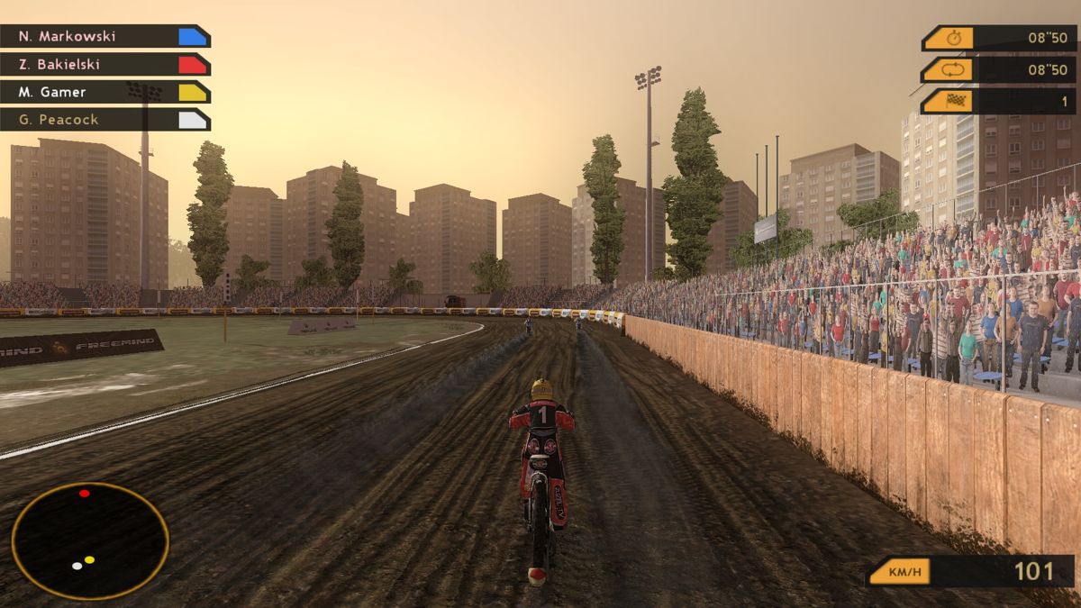 Speedway Liga (Windows) screenshot: Eating the dust. Or dirt.